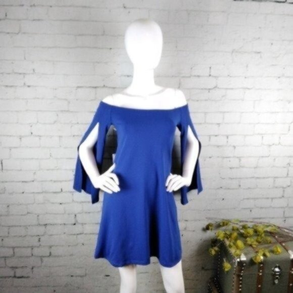 Susana Monaco Split Sleeve Mini Shift A-line Mini Dress Blue Small - Picture 6 of 6